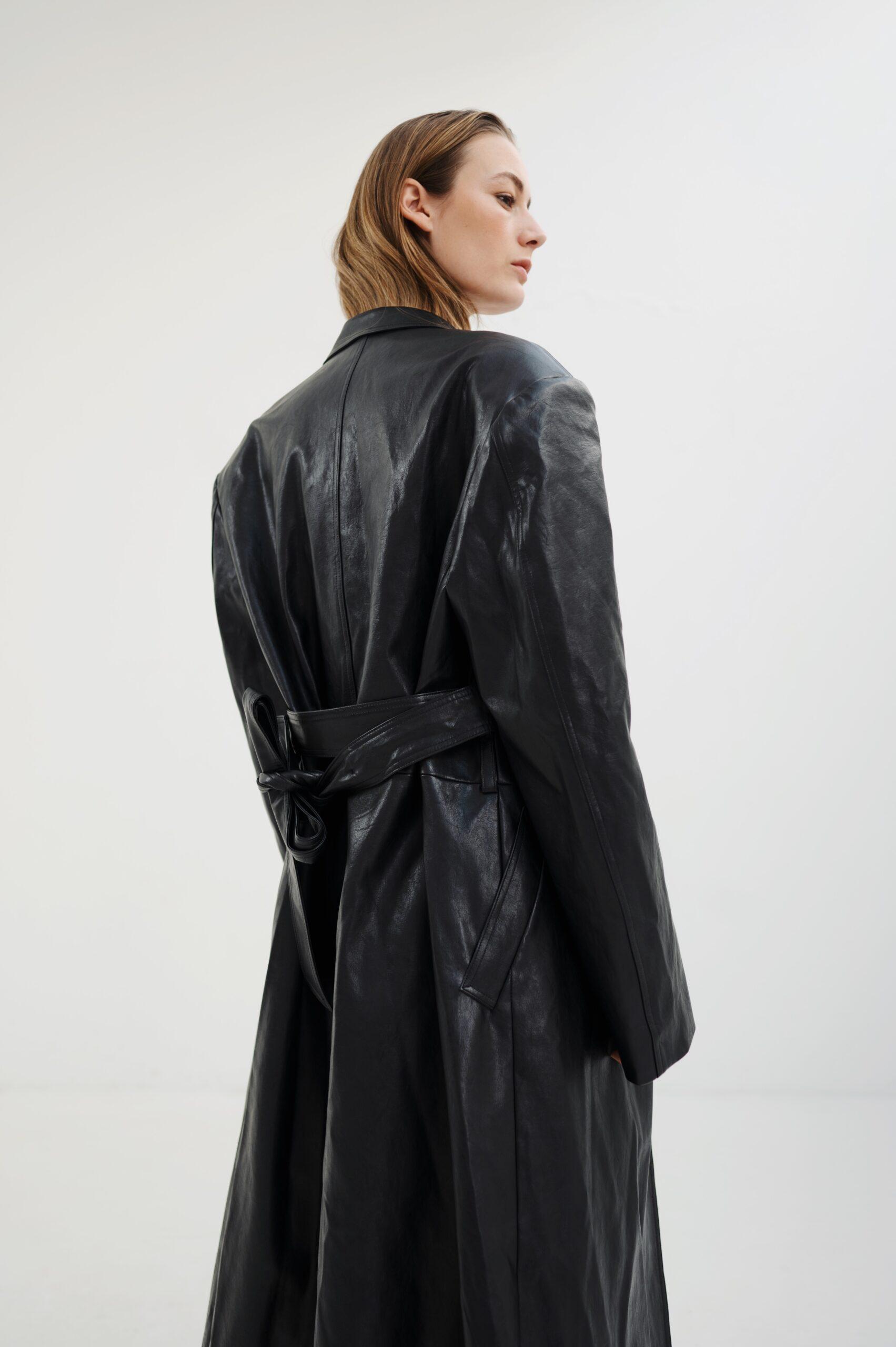 Papermoon Faux-Leather Padded Trenchcoat - Amilo